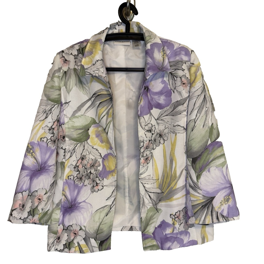 Alfred Dunner Womens Floral Open Front Blazer Jacket Size 10 Feminine Officecore